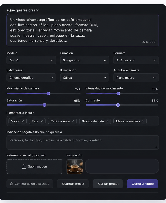 Interfaz compleja de otra herramienta de IA